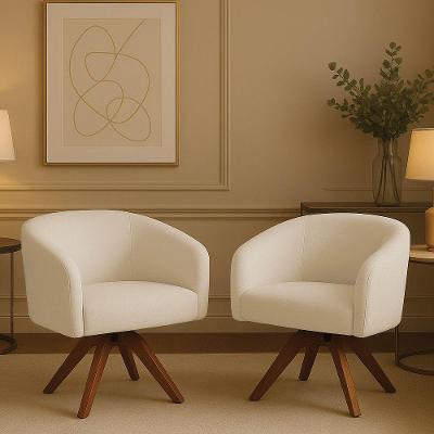 Poltrona Sala Base Giratória Madeira Kit 2 Arielle Bouclê Bege D03 - D'rossi