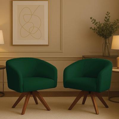 Poltrona Sala Base Giratória Madeira Kit 2 Arielle Bouclê Verde D03 - D'rossi