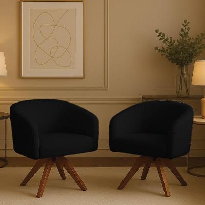 Poltrona Sala Base Giratória Madeira Kit 2 Arielle Bouclê Preto D03 - D'rossi