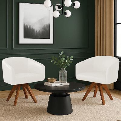 Poltrona Sala Base Giratória Madeira Kit 2 Arielle Sintético Pu Branco D03 - D'rossi