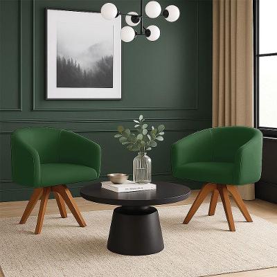 Poltrona Sala Base Giratória Madeira Kit 2 Arielle Veludo Verde D03 - D'rossi