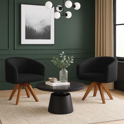 Poltrona Sala Base Giratória Madeira Kit 2 Arielle Veludo Preto D03 - D'rossi