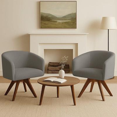 Poltrona Sala Base Giratória Madeira Kit 2 Arielle Linho Grafite D03 - D'rossi