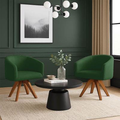 Poltrona Sala Base Giratória Madeira Kit 2 Arielle Suede D03 - D'rossi Verde