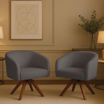 Poltrona Sala Base Giratória Madeira Kit 2 Arielle Bouclê D03 - D'rossi Grafite