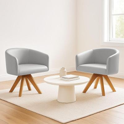 Poltrona Sala Base Giratória Madeira Kit 2 Arielle Sintético D03 - D'rossi Cinza