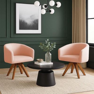 Poltrona Sala Base Giratória Madeira Kit 2 Arielle Veludo Rosê D03 - D'rossi