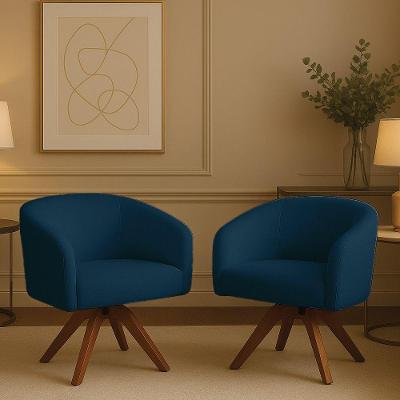 Poltrona Sala Base Giratória Madeira Kit 2 Arielle Bouclê D03 - D'rossi Azul