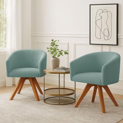 Poltrona Sala Base Giratória Madeira Kit 2 Arielle Veludo Cotelê Menta D03 - D'rossi