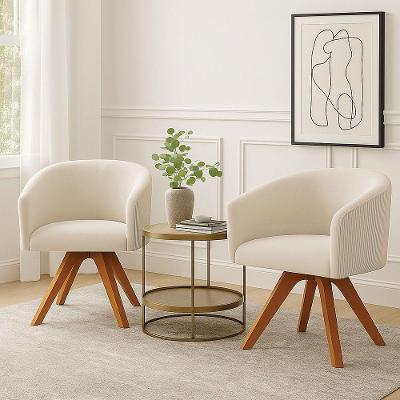 Poltrona Sala Base Giratória Madeira Kit 2 Arielle Veludo Cotelê D03 - D'rossi Bege