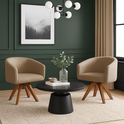 Poltrona Sala Base Giratória Madeira Kit 2 Arielle Suede D03 - D'rossi Marrom Rato