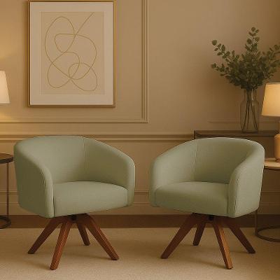 Poltrona Sala Base Giratória Madeira Kit 2 Arielle Bouclê D03 - D'rossi Pistache