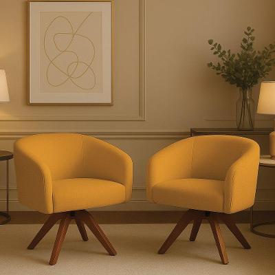 Poltrona Sala Base Giratória Madeira Kit 2 Arielle Bouclê D03 - D'rossi Mostarda