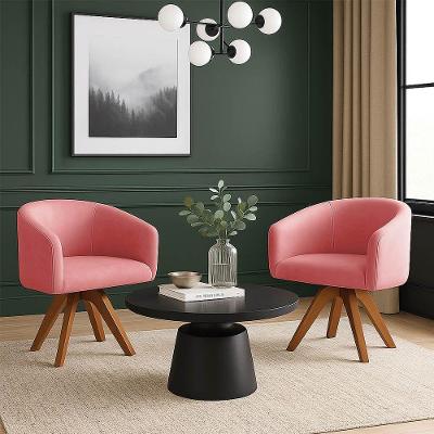 Poltrona Sala Base Giratória Madeira Kit 2 Arielle Suede D03 - D'rossi Rose