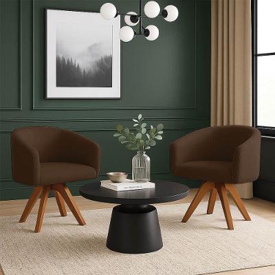 Poltrona Sala Base Giratória Madeira Kit 2 Arielle Suede Marrom D03 - D'rossi