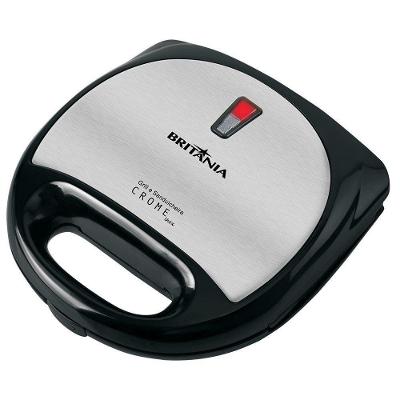 Sanduicheira Britânia Crome Inox Preta com Chapa Antiaderente e Luz Indicadora Preto 220V