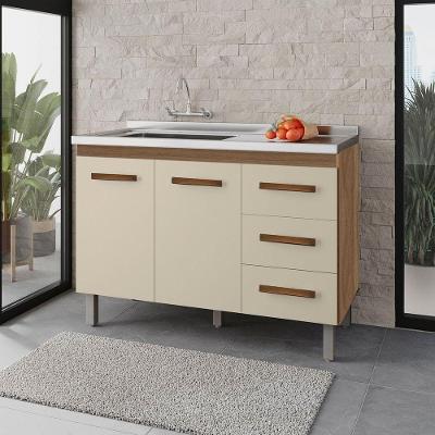 Balcão Rosa 2 Portas 3 Gaveta Cozinha Mb1 120cm Cor Savana Off White