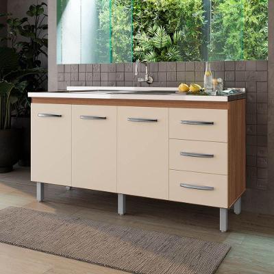 Balcão Vinca 3 Portas 3 Gavetas Cozinha Mb1 150cm Cor Savana Off White Pc