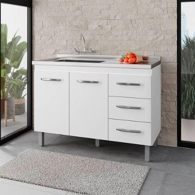 Balcão Rosa 2 Portas 3 Gaveta Cozinha Mb1 120cm Cor Branco Pc