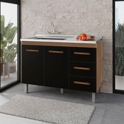 Balcão Rosa 2 Portas 3 Gaveta Cozinha Mb1 120cm Cor Savana Preto