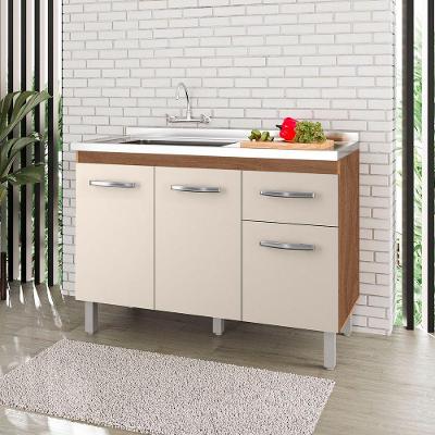 Balcão Lírio 3 Portas 1 Gaveta Cozinha Mb1 120cm Cor Savana Off White Pc