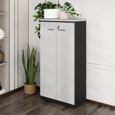 Armário de Escritório CR25294 2 Portas 3 Prateleiras MDP 80CM Cinza Preto