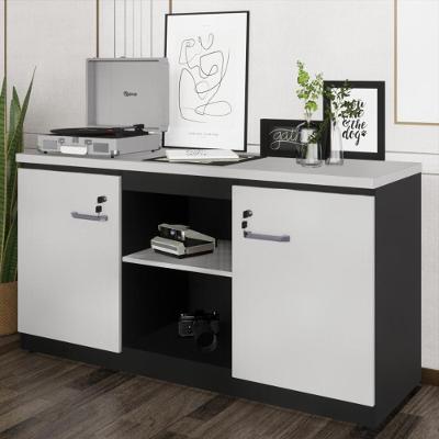 Balcão De Escritório 135cm 2 Portas Com Chave Multimóveis Cr25297 Cinza/preto Cinza/preto