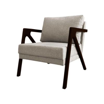 Poltrona Sala De Estar Base Madeira Maciça Monique Castanho Bege Linho