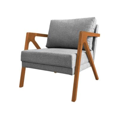 Poltrona Sala De Estar Base Madeira Maciça Monique Cerejeira Cinza Linho