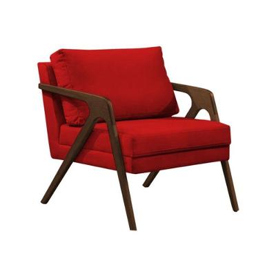 Poltrona Sala De Estar Base Madeira Maciça Monique Mel Vermelho Veludo