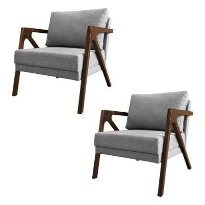 Conjunto 2 Poltronas Sala De Estar Monique Madeira Mel Cinza Linho