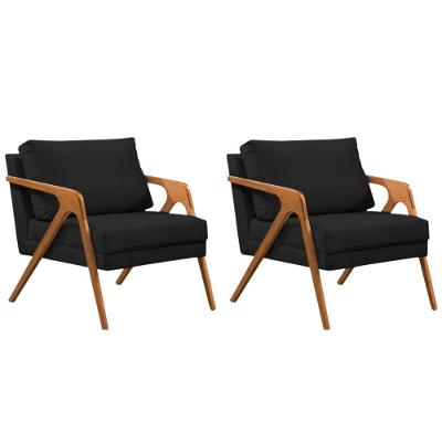 Conjunto 2 Poltronas Sala De Estar Monique Madeira Cerejeira Preto Veludo