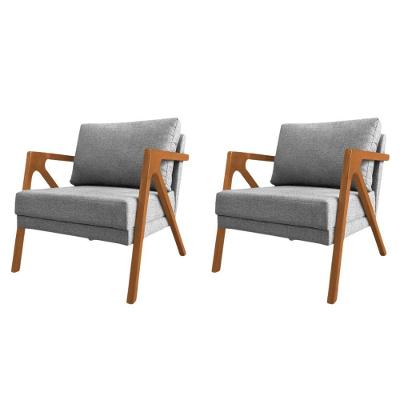 Conjunto 2 Poltronas Sala De Estar Monique Madeira Cerejeira Cinza Linho