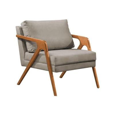 Poltrona Sala De Estar Base Madeira Maciça Monique Cerejeira Bege Veludo