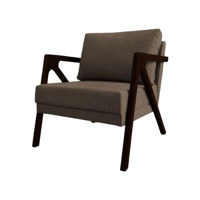 Poltrona Sala De Estar Base Madeira Maciça Monique Castanho Marrom Linho