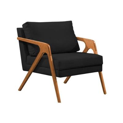 Poltrona Sala De Estar Base Madeira Maciça Monique Cerejeira Preto Veludo