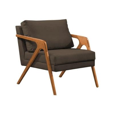 Poltrona Sala De Estar Base Madeira Maciça Monique Cerejeira Marrom Veludo