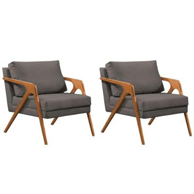 Conjunto 2 Poltronas Sala De Estar Monique Madeira Cerejeira Grafite Veludo