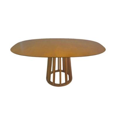 Mesa De Jantar Redonda Em Madeira 180x110cm Base Cone Palito Cerejeira