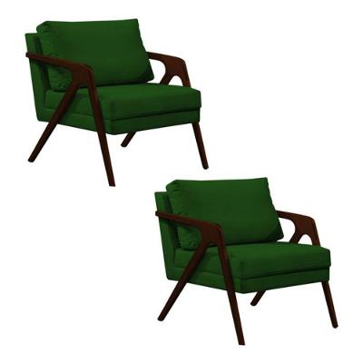 Conjunto 2 Poltronas Sala De Estar Monique Madeira Castanho Verde Veludo