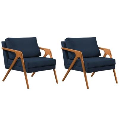 Conjunto 2 Poltronas Sala De Estar Monique Madeira Cerejeira Azul Veludo