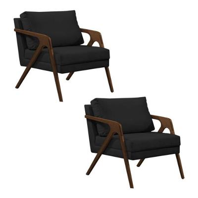 Conjunto 2 Poltronas Sala De Estar Monique Madeira Mel Preto Veludo