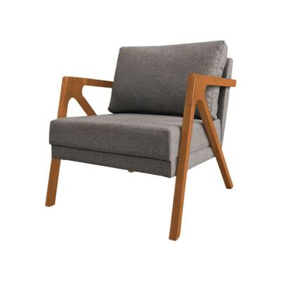 Poltrona Sala De Estar Base Madeira Maciça Monique Cerejeira Grafite Linho