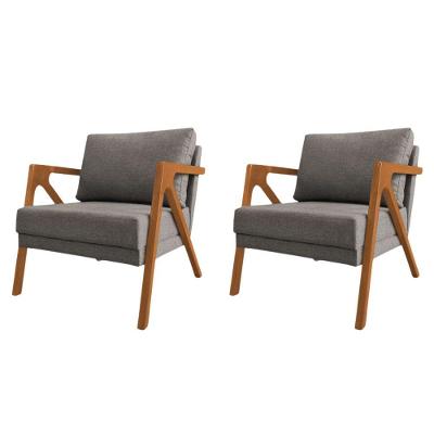 Conjunto 2 Poltronas Sala De Estar Monique Madeira Cerejeira Grafite Linho