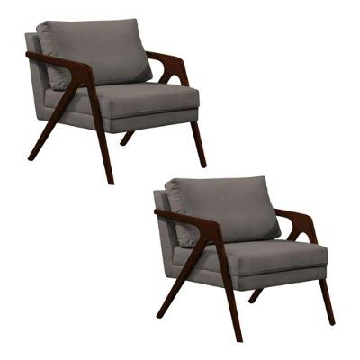 Conjunto 2 Poltronas Sala De Estar Monique Madeira Castanho Grafite Veludo
