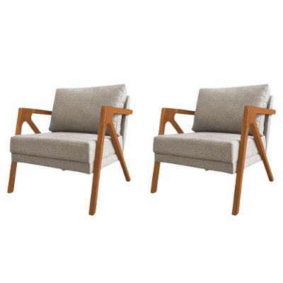 Conjunto 2 Poltronas Sala De Estar Monique Madeira Cerejeira Bege Linho