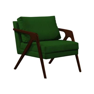 Poltrona Sala De Estar Base Madeira Maciça Monique Castanho Verde Veludo