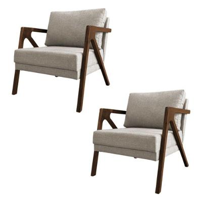 Conjunto 2 Poltronas Sala De Estar Monique Madeira Mel Bege Linho