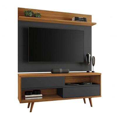 Rack Com Painel Assimério Preto Com Freijó - Moveisaqui