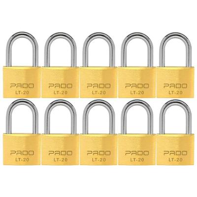 Kit 10 Cadeado 20mm Segredo Diferente Pado 2 Chaves Latão Cor Dourado-escuro